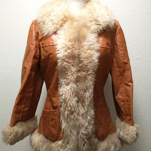 Vintage 60's Leathercraft Process of America Caramel Leather Fur Trim Coat 7